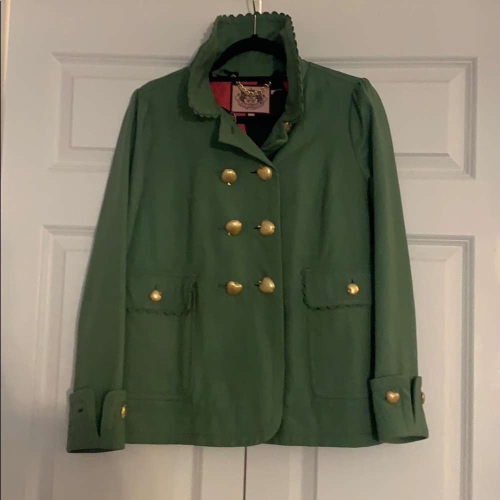 Juicy Couture Green Gold Apple Buttons Pea Coat